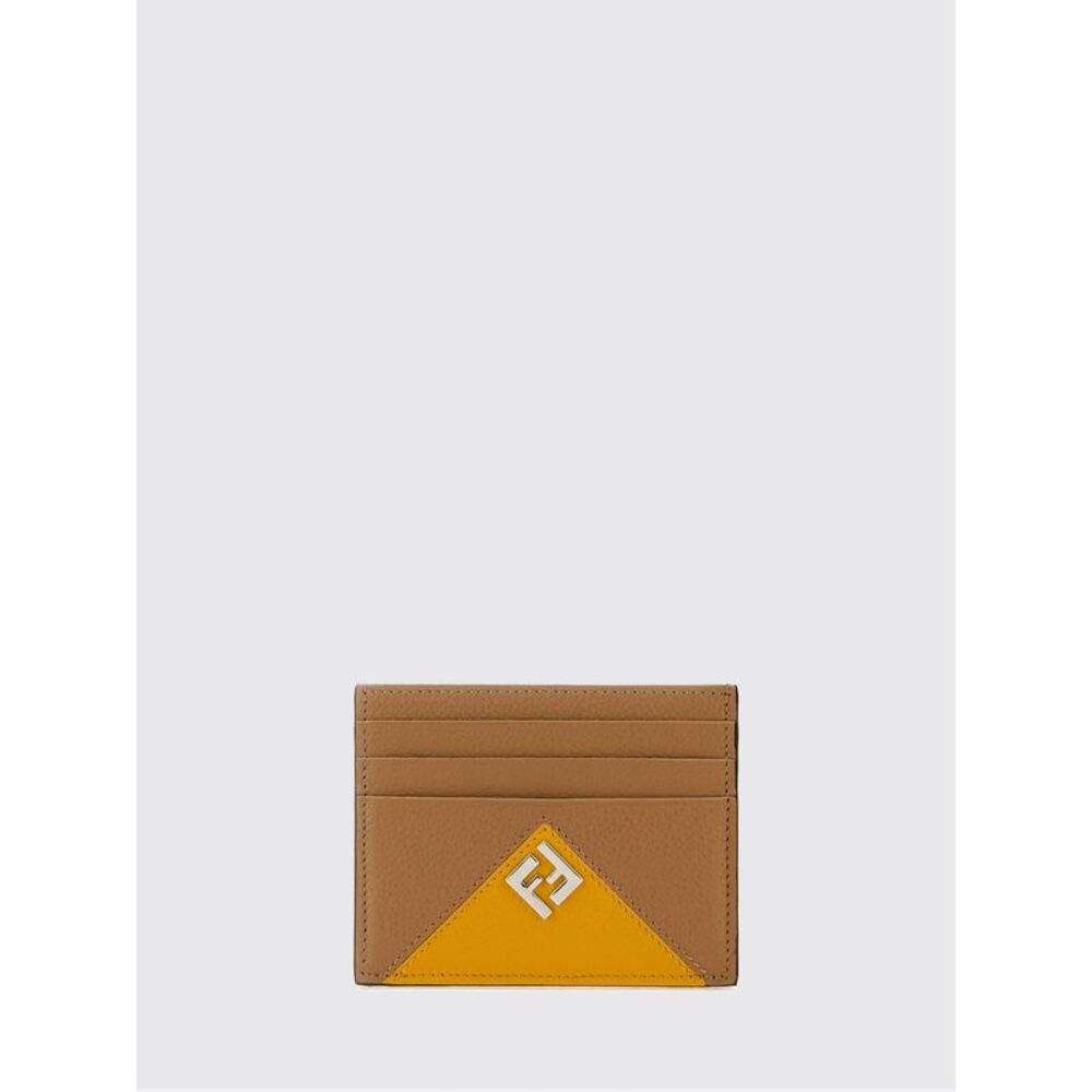 Fendi Men Lui Ff Monogram Grained Leather Flat Card Holder Fendi With Logo